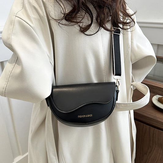 Women Vintage Solid Color Flap Small Saddle Shoulder Underarm Bag Fashion
