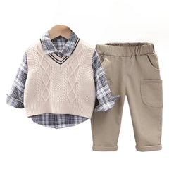 New Spring Autumn Baby Boys Clothes Suit Children Casual Plaid Shirt Vest Pants 3Pcs/Sets Toddler Cotton Costume Kids Tracksuits
