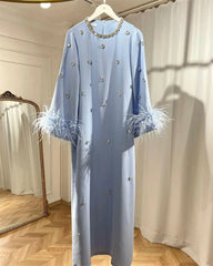 Homecoming Dresses: Light Blue Prom Dresses Plus Size O-neck Satin