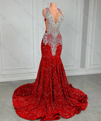 Homecoming Dresses: Mermaid Prom Dresses Luxury Silver Crystal Prom Gowns