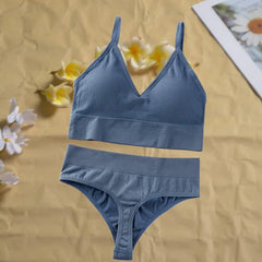 Women's Seamless Underwear Set Bra And Thongs Lingerie Low Waist Panties