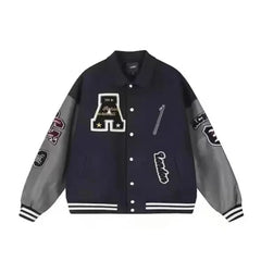 Letter Embroidery Bomber Jacket Men Women Autumn Winter Leather Sleeves