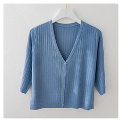 Fashion Women Solid Knitted Sweaters Coats Spring Summer Half Sleeve V-neck