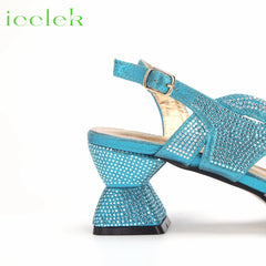 Matching Shoes and Bags: Sky Blue Ladies Peep Toe with Crystal Design Sandal