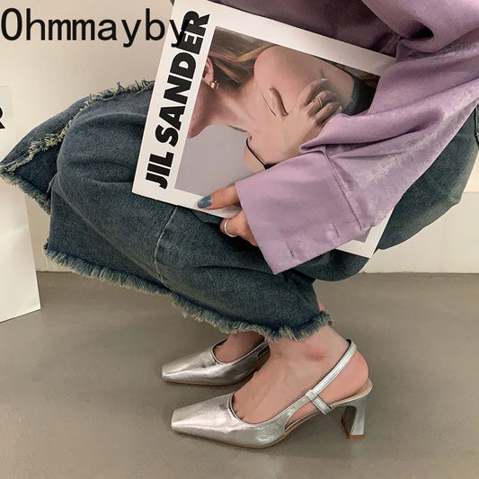 Designer Summer Silvery Women Sandals Fashion Shallow Slingbacks Slip On Shoes