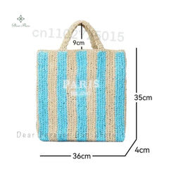 Women Fashion Striped Summer Beach Straw Knitting Shoulder Bag Hollow Out