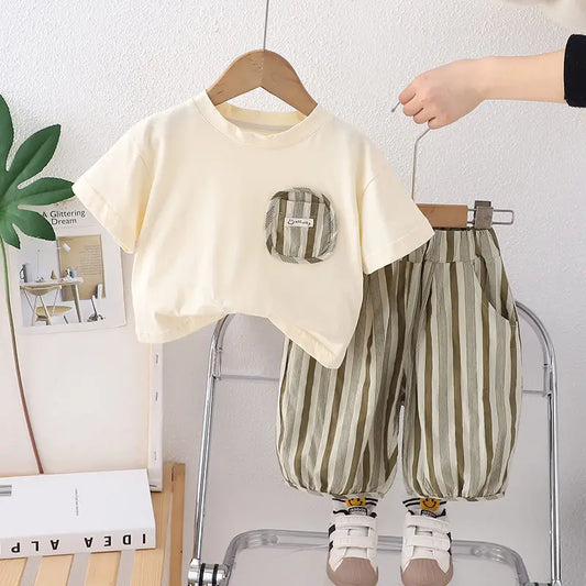 Summer Kids Baby Boys Clothing Suits Striped Short Sleeve T-Shirt Shorts Casual Clothes Outfit Infant Children Clothing 2PCS/Set