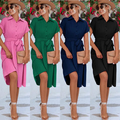Formal attire Dresses: Fashion Long Dress Women Waist Tie-up Shirt Dress Streetwear