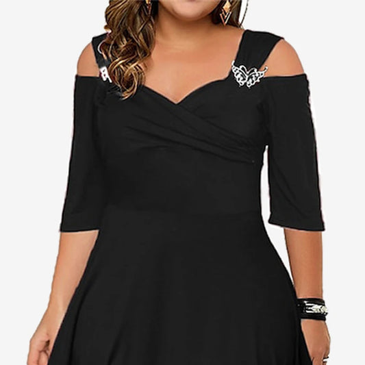 Fashion Elegant Long Dress for Women Plus Size Solid Short Sleeve Casual Dress