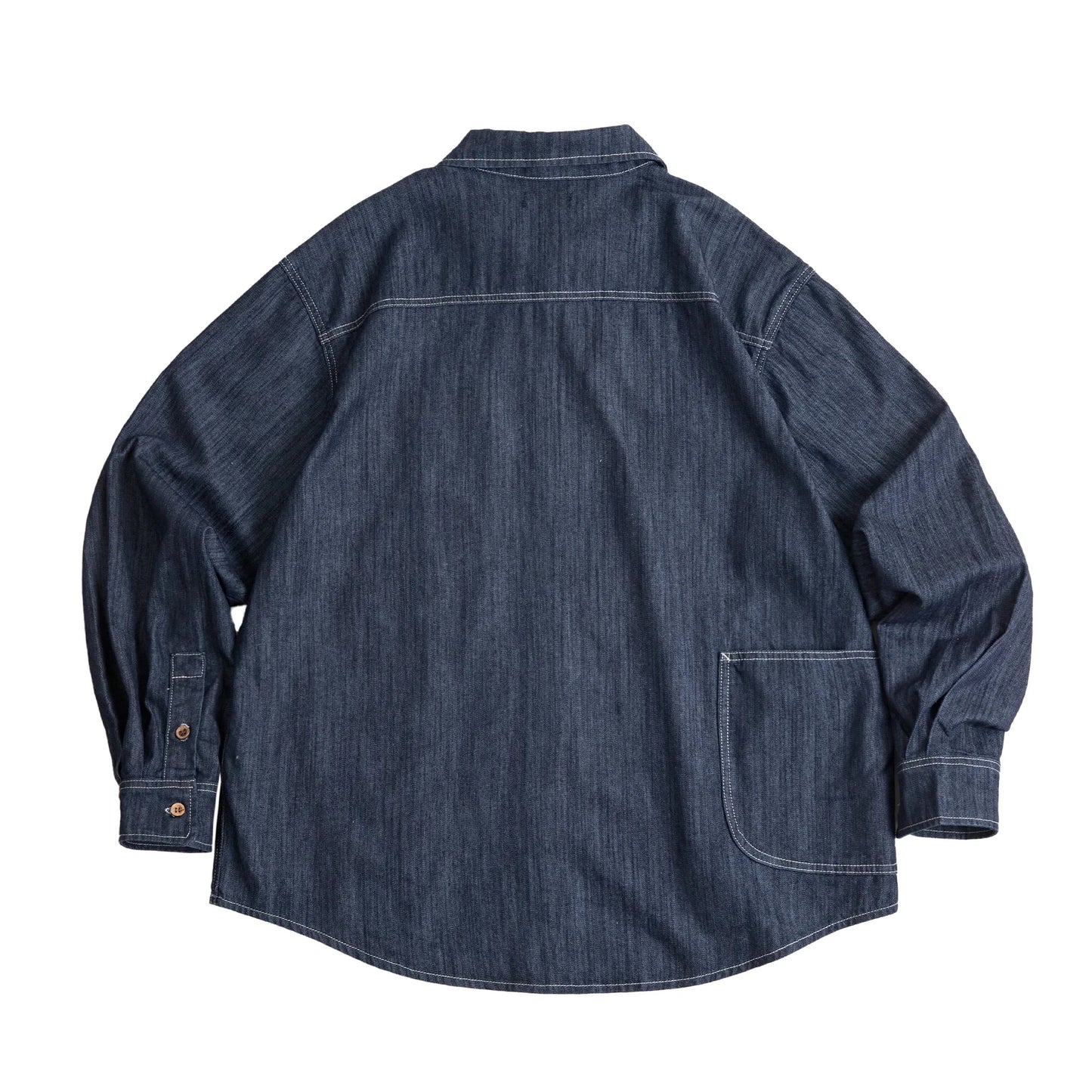 Vintage Large Pockets Washed Denim Shirt Men's Casual Tops