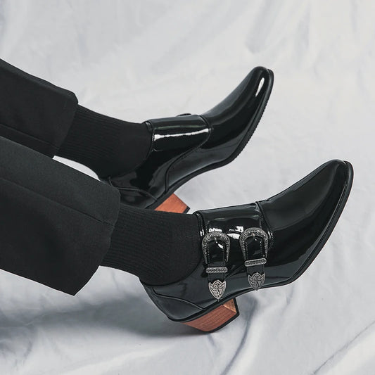 Men Formal Dress Shoes Patent Leather High Heel Shoes Luxury Wedding