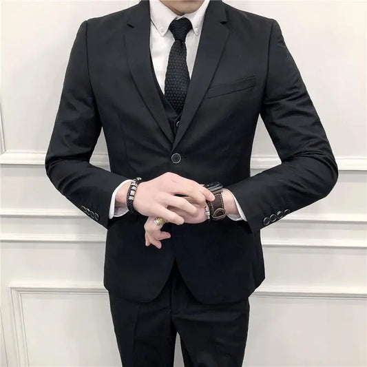 Men's Business Casual (suit + Vest + Trousers) Solid Color Fashion