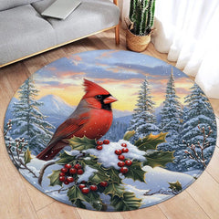 Pink Floral Christmas Tree Round Carpet Green Pine Branch Bowknot New Year Xmas
