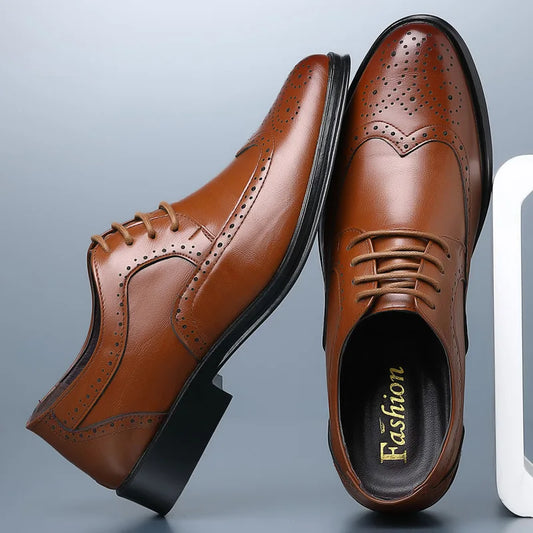 Handcrafted Mens Oxford Shoes Genuine Calfskin Leather Brogue Dress Shoes