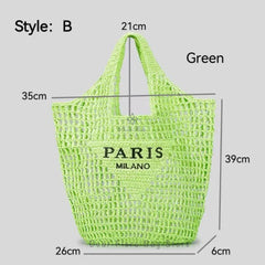 Women Fashion Striped Summer Beach Straw Knitting Shoulder Bag Hollow Out