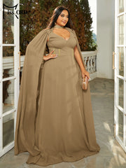 Plus Size Women A Line Evening Dress Flowing Sleeve Church Wedding Birthday