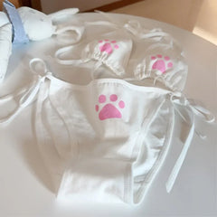 Lace Up Lolita Women's Underwear Set Cotton Breathable Kawaii Cat Claw
