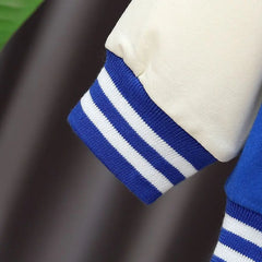 Boys' autumn letter baseball single-breasted jacket+round neck printed cotton long sleeve+striped sweatpants 3Pcs suit