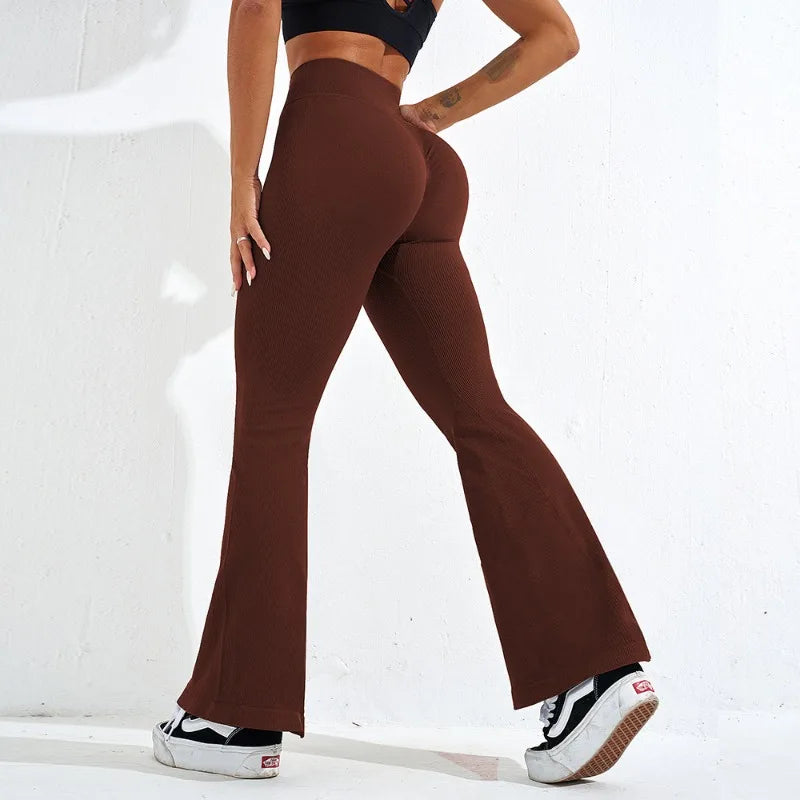 Women Thread Seamless Leggings Fitness Flared Pants High Waist Hip Liftting