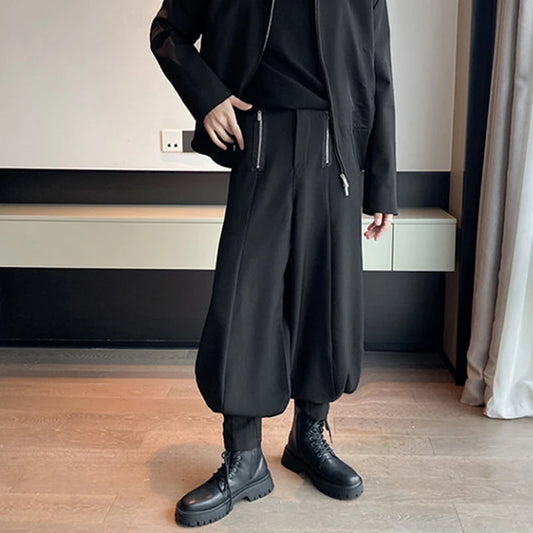 Fashion Metal Zippered Men's Suit Pants Loose Casual Solid Color Simple Male