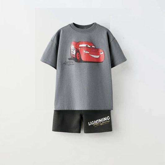 1-6 Age Boys Clothes Casual Tracksuit Printed Cartoon Car Kids Short Sleeve Suit Summer Fashion T-shirt Shorts 2piece Set 2025