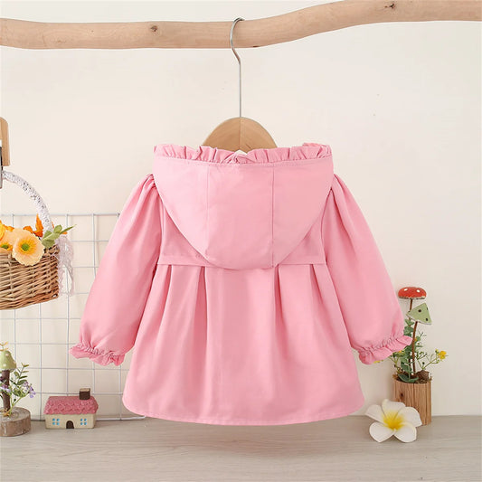 Fashion Baby Coat Autumn Spring Girls' Fleece Clothes Solid Color Baby Jacket Girls' Hooded And Beautiful Windbreaker