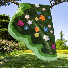 Wavy Shape Green 3D Flower Tufted Rug Soft Tufting Sofa Carpet Absorbent