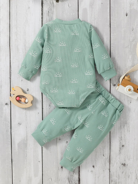 2Pcs Baby boys Spring/Autumn Long Sleeve Jumpsuit& Pant With Bow For Casual Clothing Set