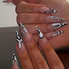 Long Almond Fake Nails Detachable French Ballet Halloween False Nails nail art Full Cover
