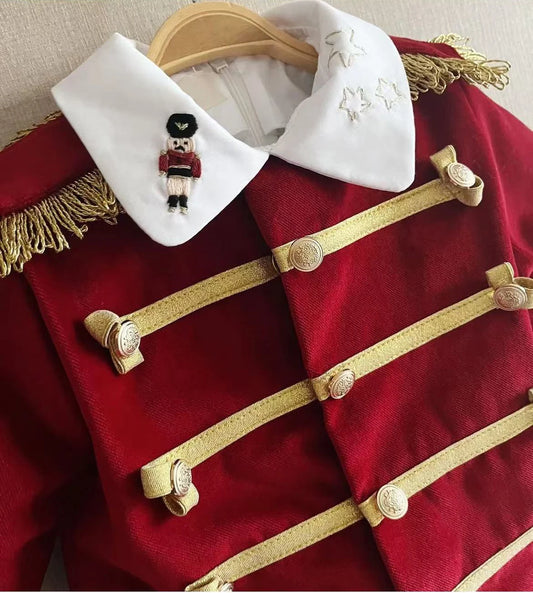 0-6Y Boy Autumn Nutcracker Handmade Embroidery Burgandy Outfit Suit for Birthday Photograhpy Holiday Casual Christmas C167