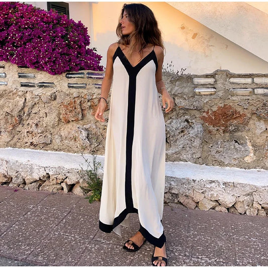 Women Party long Dress Beach Slip Loose V-neck Sleveless Maxi Dresses Female