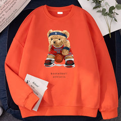 Women No Best14 Teddy Bear Basketball Athletic Print Hoodies Loose Crewneck