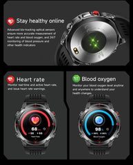 Outdoor Military Smart Watch Men Built-in GPS 1.46" AMOLED Compass Altimeter BT Call 3ATM Waterproof Clock LED Sports Smartwatch