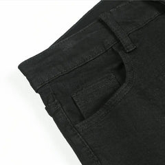 Men Jeans Stretch Skinny Denim Pants Solid Color Black Blue