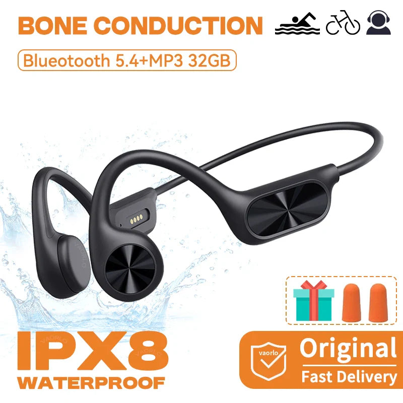 Hot IPX8 Waterproof Swimming Earphone Bluetooth 5.4 Bone Conduction Headphones With 32GB MP3 Player Wireless Headset LED Display