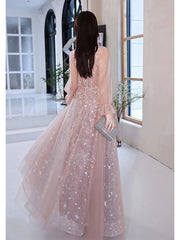 Homecoming Dresses: Pink Prom Gowns Long Sleeves For Party