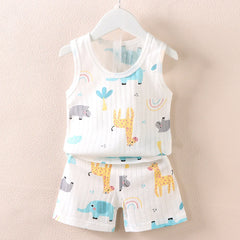 Children's Clothing Print Sleeveless Tops Shorts Cute Breathable Kids Summer Vest Shorts Set Tank Top for Baby Clothing Children