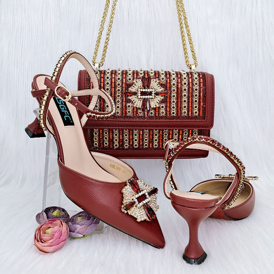 Matching Shoes and Bags: Italian Shoes And Bag Sets For Evening Party With Stones
