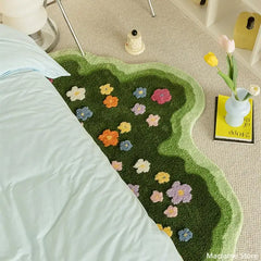 Wavy Shape Green 3D Flower Tufted Rug Soft Tufting Sofa Carpet Absorbent