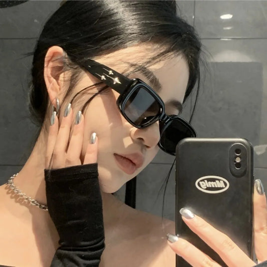 Korean Version Fashion Retro Rectangle Sunglasses for Women Men StarHigh Quality Shade Glasses Anti UV Street Photos Eyeglasses