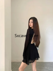 Evening Dresses: Bodycon Black Y2k Mini Dress Women Elegant Slim Even Party Dress