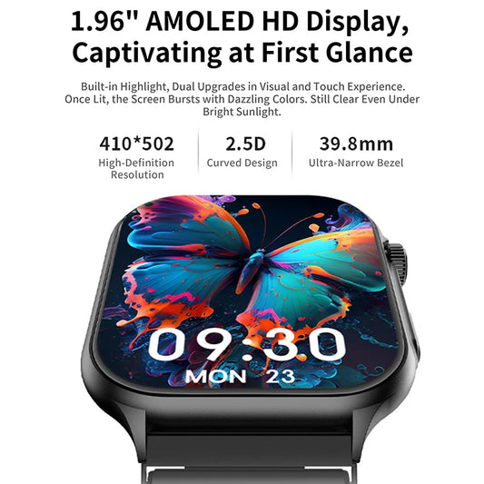 Lenovo 2025New for Android and IOS Smart Watch Fit F101 1.96-inch HD AMOLED Heart Rate Bluetooth Calls SmartWatch Waterproof