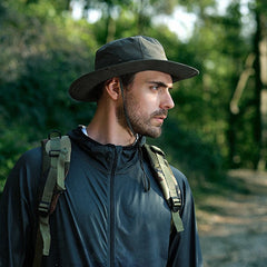 Men Bucket Hat Letter Embroidery Leather Label Cowboy Hat Waterproof Outdoor