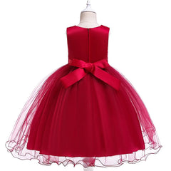 Girl Dress Flower Embroidered Bow Princess Dress Children Lace Mesh Tutu Wedding