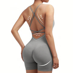 Yoga Criss Cross Backless Cami Sports Romper,Women's Jumpsuits Ribbed One Piece