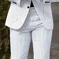 Mens Beach Wedding attire: Men Stripe Suit with Pant Business Leisure Groomsman