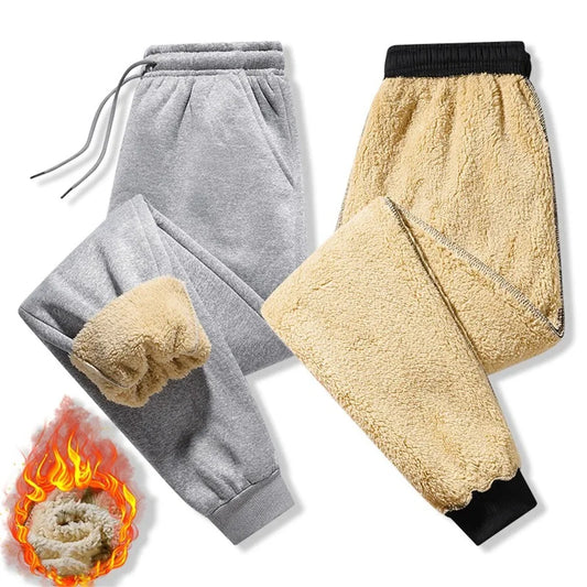 Winter Fleece Pants Thick Warm Thermal Trousers Men Fitness Drawstring Pants Jogging