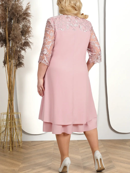 Plus Size Dress Elegant Embroidery Chiffon Prom Formal Party Dresses for Chubby Women