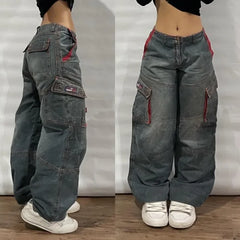 Y2K Baggy Jeans Womens Multi-pocket Washed Vintage Jeans