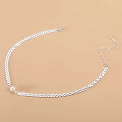 Korean Gold Color Wheat Pearl Choker Necklace for Women Elegant Tassel Clavicle Chain